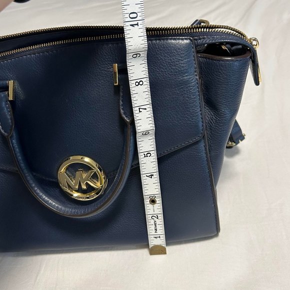 Michael Kors Hudson | Large Leather Satchel Shoulder Bag | Navy Blue - Picture 12 of 13